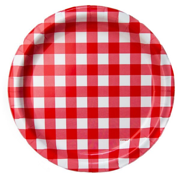 Red Gingham Party Plates/ Picnic Party Plates / Red Gingham Plates/Large BBQ Plates