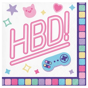女の子のゲーマーの誕生日用小さなナプキン - ゲーマーの誕生日用ナプキン、ビデオゲームの誕生日、ゲーマーの誕生日のデコレーション、ゲームの誕生日パーティー