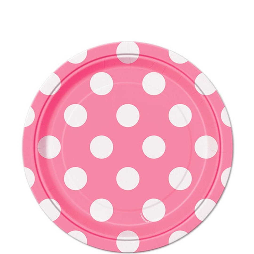 Hot Pink Polka Dot Plates Bright Pink Plates Polka Dot Etsy