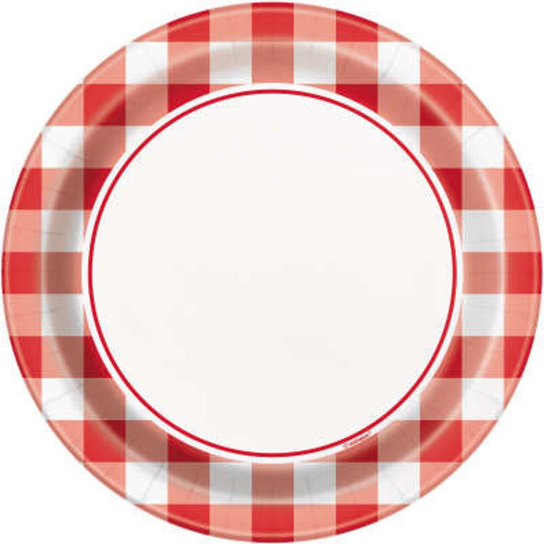 Red Gingham Party Plates/ Picnic Party Plates / Red Gingham Etsy