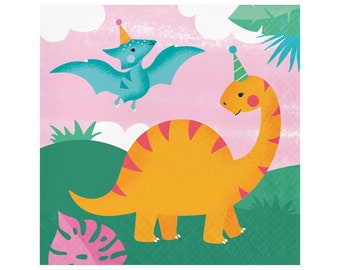 Girl Dinosaur Napkins - Pink Dinosaur Party Napkins, Girl Dinosaur Birthday, Party Decoration, Girl Dinosaur Birthday, Dinosaur Napkins