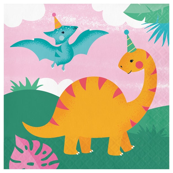 Girl Dinosaur Napkins - Pink Dinosaur Party Napkins, Girl Dinosaur Birthday, Party Decoration, Girl Dinosaur Birthday, Dinosaur Napkins