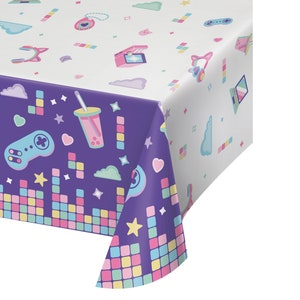 女の子のゲーマーの誕生日テーブルカバー - ゲーマーの誕生日ナプキン、ビデオゲームの誕生日、ゲーマーの誕生日のデコレーション、ゲームの誕生日パーティー
