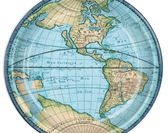 Platos de papel para fiesta con forma de globo terráqueo: Mapa del mundo, ¡Buen viaje! (8 unidades)