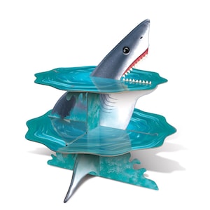 Shark Birthday Cupcake Stand-  Shark Birthday Decor, Shark Birthday Party, Shark Theme, Shark Party Decor, Shark Decorations