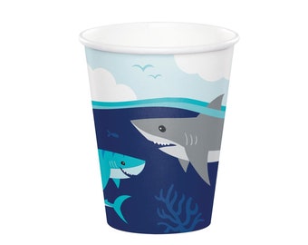 Shark Party Cups- Shark Paper Cups, Jawsome Party Cups, Shark Birthday Party, Shark Theme, Shark Party Decor