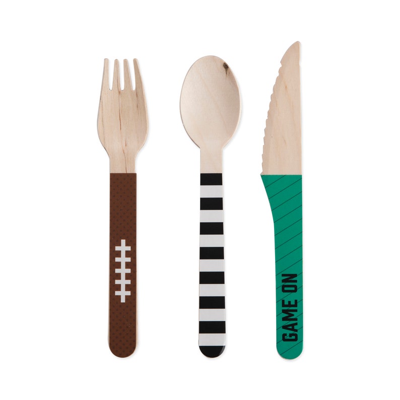Football Party Utensils Football Wood Cutlery Football Party