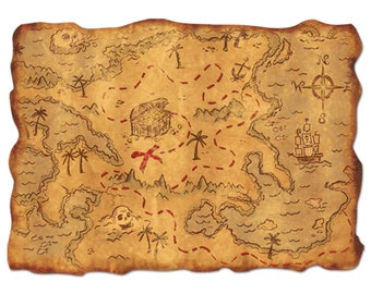 Pirate treasure map of the Americas parchment paper14" plus a pirate paper money