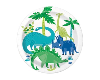 Dinosaur Party Plates- Small Dino Plates, Dinosaur Birthday Plates, Dinosaur Plates, Dinosaur Party Supplies