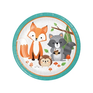 Piatti grandi per feste a tema bosco - Piatti per feste a tema volpe, Piatti per baby shower a tema bosco, Compleanno a tema bosco, Decorazione per feste a tema bosco