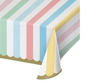 Couverture de table de fête de crème glacée - Anniversaire de crème glacée, décoration de fête, décor de crème glacée, décor deux doux, fournitures de crème glacée, rayures pastel