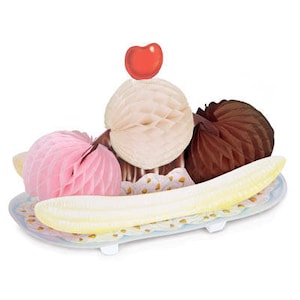 Tissue Banana Split Ice Cream Centerpiece/ Ice Cream Banana Split Party Decor/ Ice Cream Paper Decoration/ Sprinkles Birthday Party
