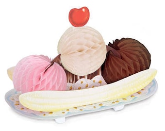 Tissue Banana Split Ice Cream Centerpiece/ Ice Cream Banana Split Party Decor/ Ice Cream Paper Decoration/ Sprinkles Birthday Party