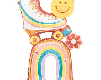 Groovy Roller Skate and Rainbow Shape Mylar Balloon