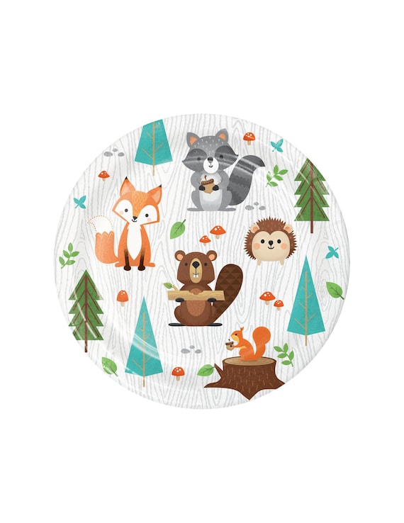 Woodland Party Plates - Fox Party Plates, Woodland Baby Shower Plates, Forest Animal Plates, Woodland Birthday Decorations