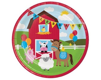 Farm Birthday Party Plates/ Barnyard Farm Party Plates/ Farm Party Plates/ 1st Birthday Farm Plates