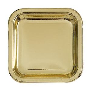 Piatti di carta in lamina d'oro quadrati metallici / Piatti di carta quadrati in oro lucido / Articoli per feste in oro / Piatti quadrati in oro