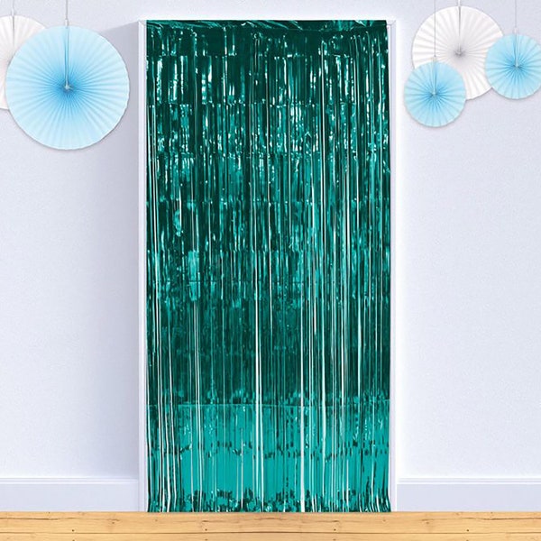 Teal Fringe Door Curtain- Teal Metallic Curtain, Teal Party Decorations, Mermaid Decorations, Under the Sea Decorations, Teal Party Decor