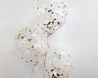 3 CT Rose Gold Confetti Balloons / Rose Gold Balloon Decor / Rose Gold Balloons / Rose Gold Confetti Balloons