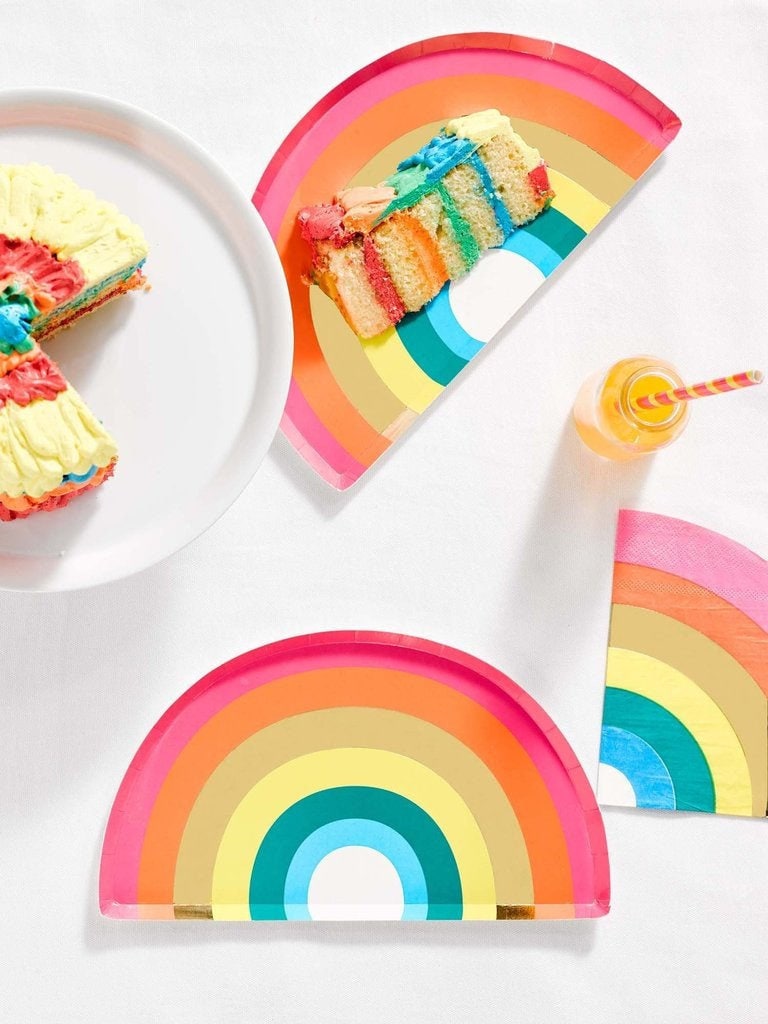 LDFDRT 50 piatti di carta per feste di compleanno, 18 cm, piatti di carta, decorazione per matrimoni, giardini, feste (compleanno arcobaleno