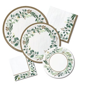 Greenery Party Plates- Watercolor Greenery Plates, Bridal Shower Plates, Baby Shower Plates, Let Love Grow, Baby in Bloom, Bridal Plates