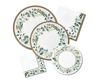 Greenery Party Plates- Watercolor Greenery Plates, Bridal Shower Plates, Baby Shower Plates, Let Love Grow, Baby in Bloom, Bridal Plates