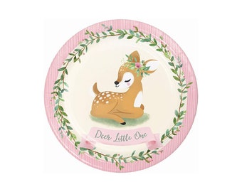 Deer Party Plates- Large Deer Plates, Deer Baby Shower, Deer Birthday, Deer First Birthday, Deer Plates, Our Little Deer is One Plates