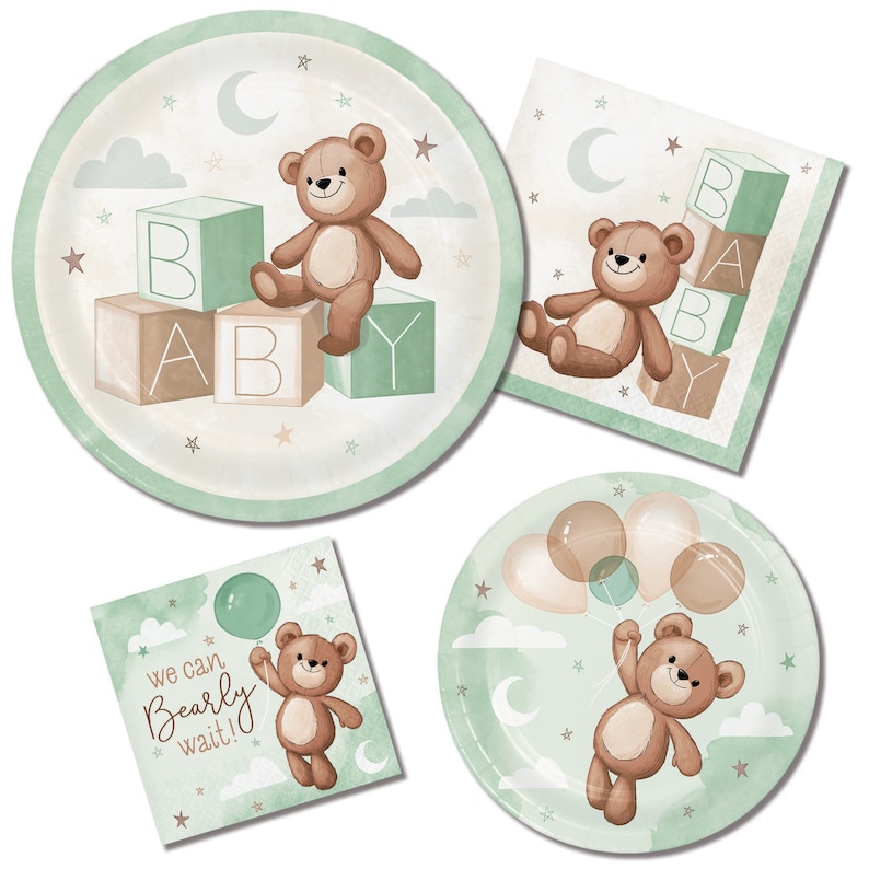 Teddy Bear Small Napkins We Can Bearly Wait Baby Shower Etsy