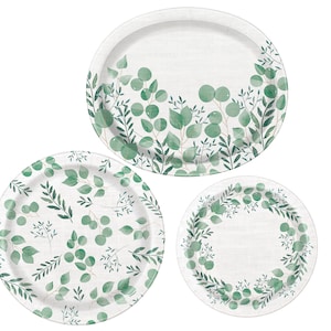 Greenery Party Plates- Watercolor Greenery Plates, Bridal Shower Plates, Baby Shower Plates, Let Love Grow, Baby in Bloom, Bridal Plates