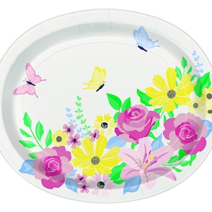 Oval Spring Floral Plates- Butterfly Plates, Garden Party Plates, Easter Plates, Floral Plates