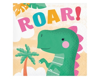 Servilletas de dinosaurios para niña - Servilletas rosas para fiesta de dinosaurios, Cumpleaños de dinosaurios para niña, Decoración para fiesta, Cumpleaños de dinosaurios para niña, Servilletas de dinosaurios