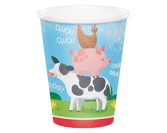 Farm Animal Party Cups - Barnyard Birthday, Set of 8