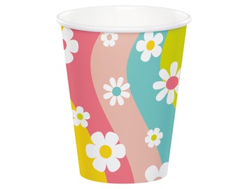 Tasses marguerite groovy party - Deux tasses groovy, articles de fête groovy, serviettes de table groovy, fête d'anniversaire des années 60, décoration groovy
