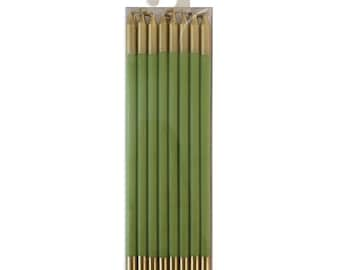 Tall Green Candles, Gold Dipped Candles, Green and Gold Birthday Candles