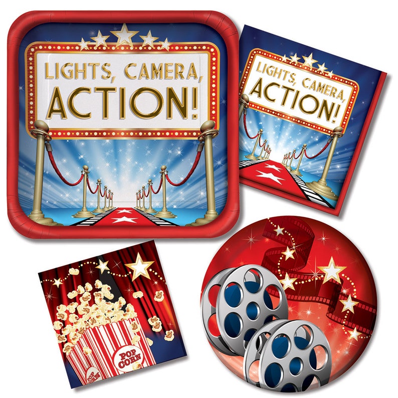 Hollywood Party Plates/ Movie Night Plates/ Hollywood Birthday Etsy