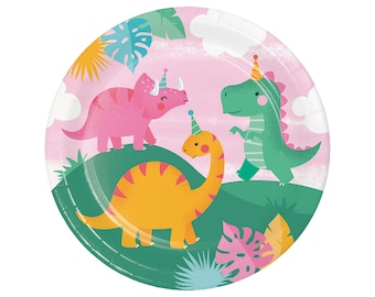 Girl Dinosaur Plates - Pink Dinosaur Party Large Plates, Girl Dinosaur Birthday, Party Decoration, Girl Dinosaur Birthday, Dinosaur Plates