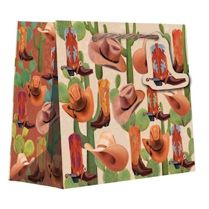 Borsa regalo Rodeo - Borsa regalo a tema cowboy, Borsa regalo stivale da cowboy, Il mio primo tema Rodeo, Tema festa cowboy, Borsa regalo occidentale