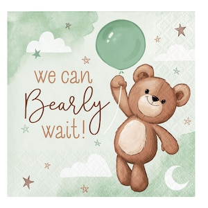 Teddy Bear Small Napkins- We Can Bearly Wait Baby Shower Decorations, Bear Baby Shower Napkins, Teddy Bear Napkins