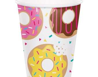 Donut Party Paper Cups/ 8 CT Donut Theme Party Cups/ Donut Theme Paper Cups/ Donut Party/ Donut Theme Coffee Cups