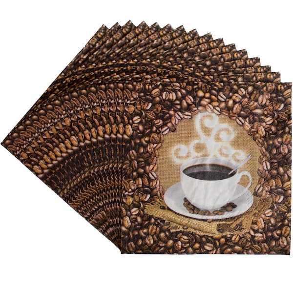 Coffee Paper Napkins- Coffee Party Napkins, Coffee Napkins, Love is Brewing, Coffee Bean Napkins, Coffee Party Supplies