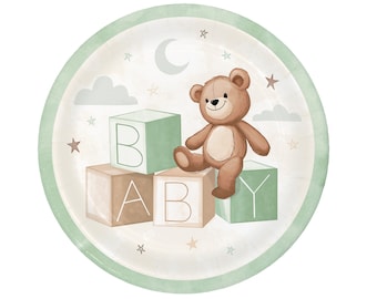 Teddy Bear Party Large Plates- We Can Bearly Wait Baby Shower Decorations, Bear Baby Shower Plates, Teddy Bear Plates