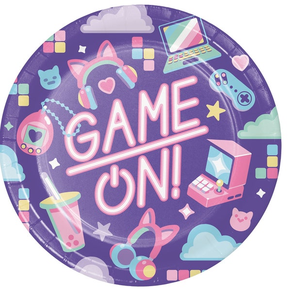 Pratos grandes para aniversário de menina gamer - Pratos para aniversário de gamer, Aniversário de videogame, Decorações para aniversário de gamer, Festa de aniversário de gamer