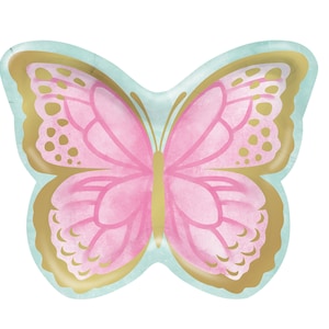 Butterfly Party Plates- Butterfly Shaped Plates, Butterfly Baby Shower, Butterfly Birthday, Pastel Butterfly, Gold Butterfly