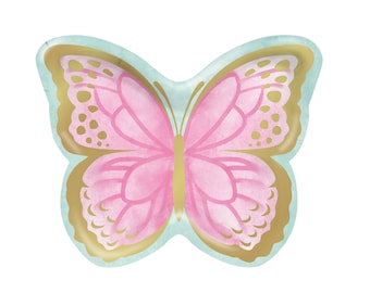 Butterfly Party Plates- Butterfly Shaped Plates, Butterfly Baby Shower, Butterfly Birthday, Pastel Butterfly, Gold Butterfly