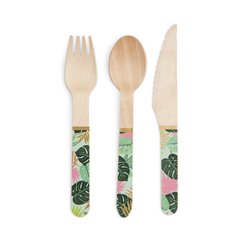 Tropical Party Utensils/ Green Palm Leaf Silverware/  Tropical image 0