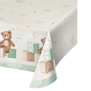 Teddy Bear Party Tablecover- We Can Bearly Wait Baby Shower Decorations, Bear Baby Shower Table Cover, Teddy Bear Decor