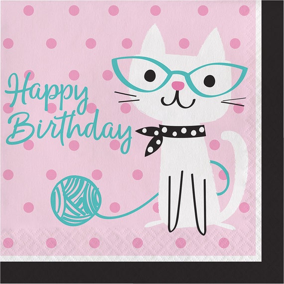 Kitty Birthday Party Napkins, Pink & Teal, Set of 16