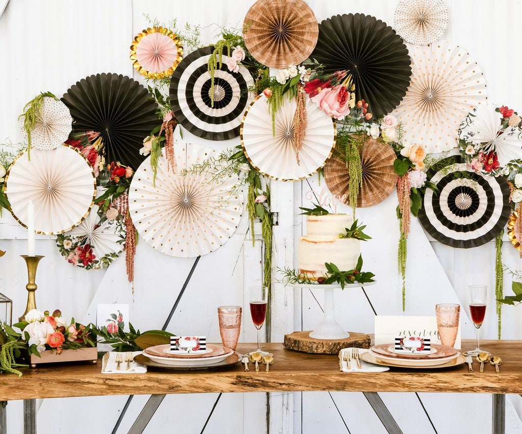 Garden Party Fan Decor Kit Deluxe Set Black And White Fan Etsy