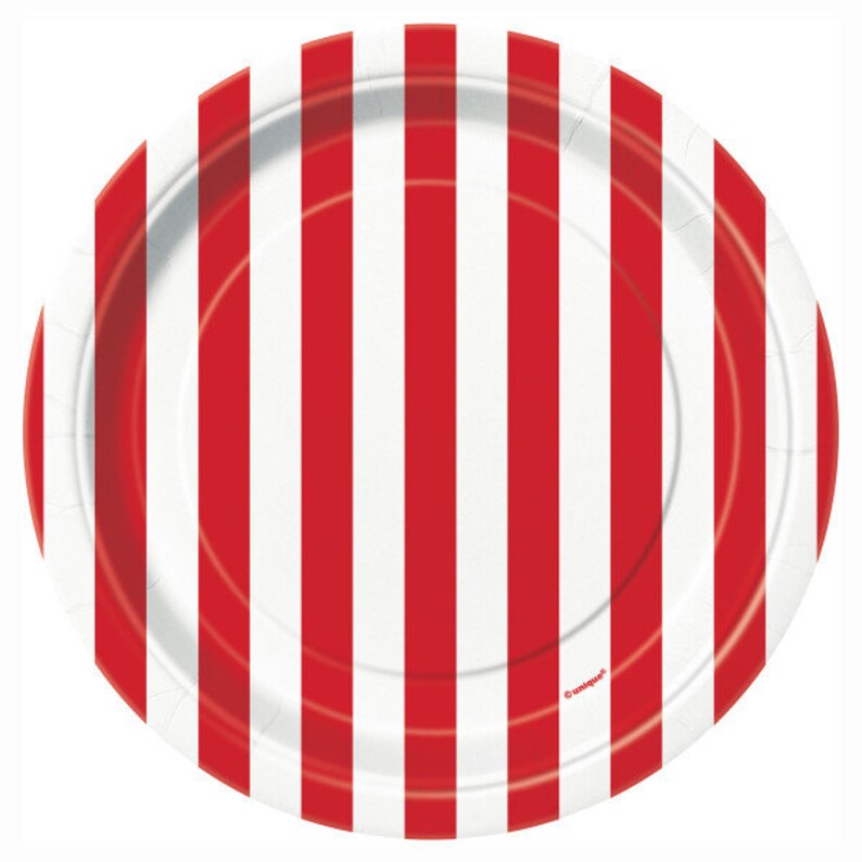 Red and White Striped Party Plates / Circus Party Decor/ Etsy