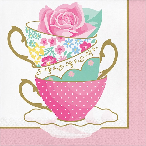 Tea Party Large Napkins / Tea Party Birthday Napkins / Floral Tea Party / Fancy Tea Party Napkins